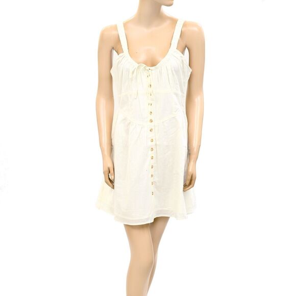 Urban Outfitters Azelia Button-Down Tunic Mini Dress Smocked Sleeveless S 255500 - Picture 4 of 8